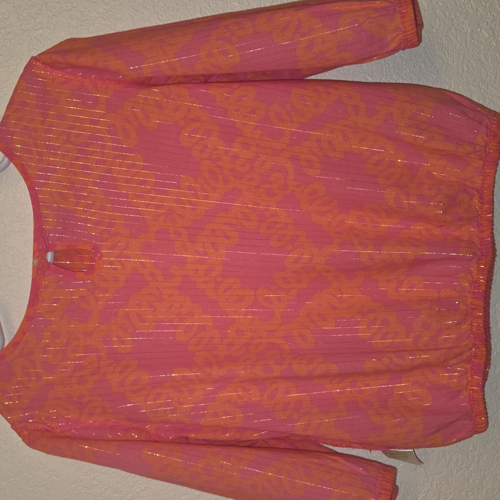 Lilly Pulitzer Pink and Orange With A Gold Sparks Kids Fancy Blouse - Picture 6 of 8